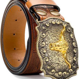 Rodeo cowboy belt metal buckle western jean belt